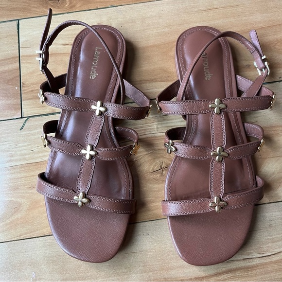 Larroude Brown Leather Flat Sandals Straps Size 7.5 Brazil - Picture 2 of 8